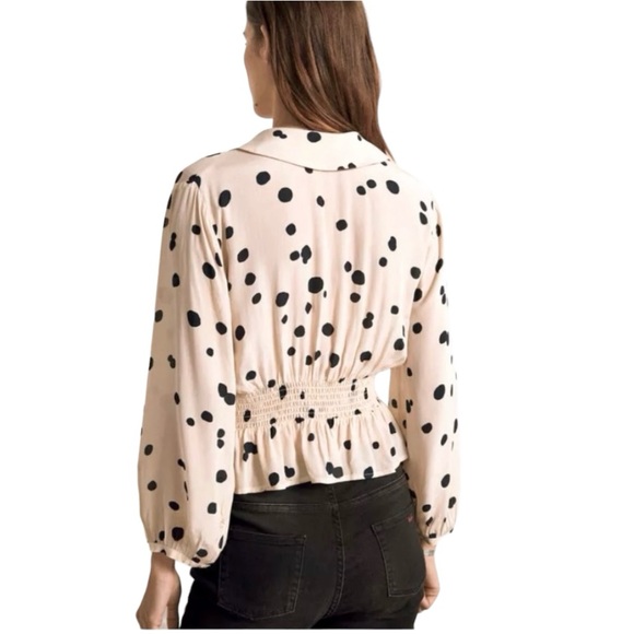 ba&sh Denzel Polka Dot Print Top Blouse Top Ecru Black Sz 6 NWOT - Picture 8 of 12